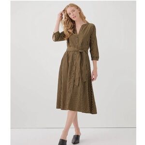 Pact Olive Striped Long Sleeve Dress